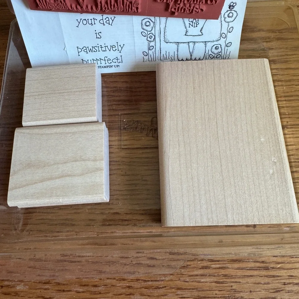Stampin‎ Up Pawsitively Purrrfect 1998 Cat Wood Mount Rubber Stamp Set 3pc